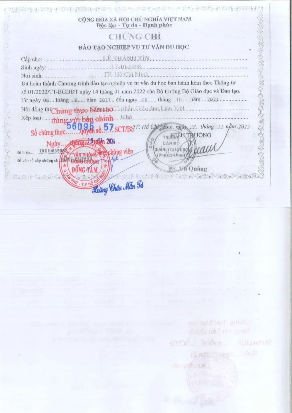 Chứng chỉ tư vấn du học