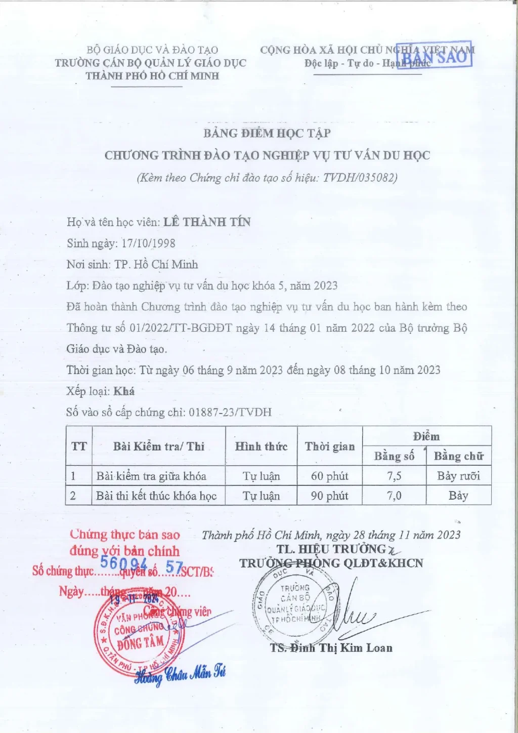 Chứng chỉ tư vấn du học